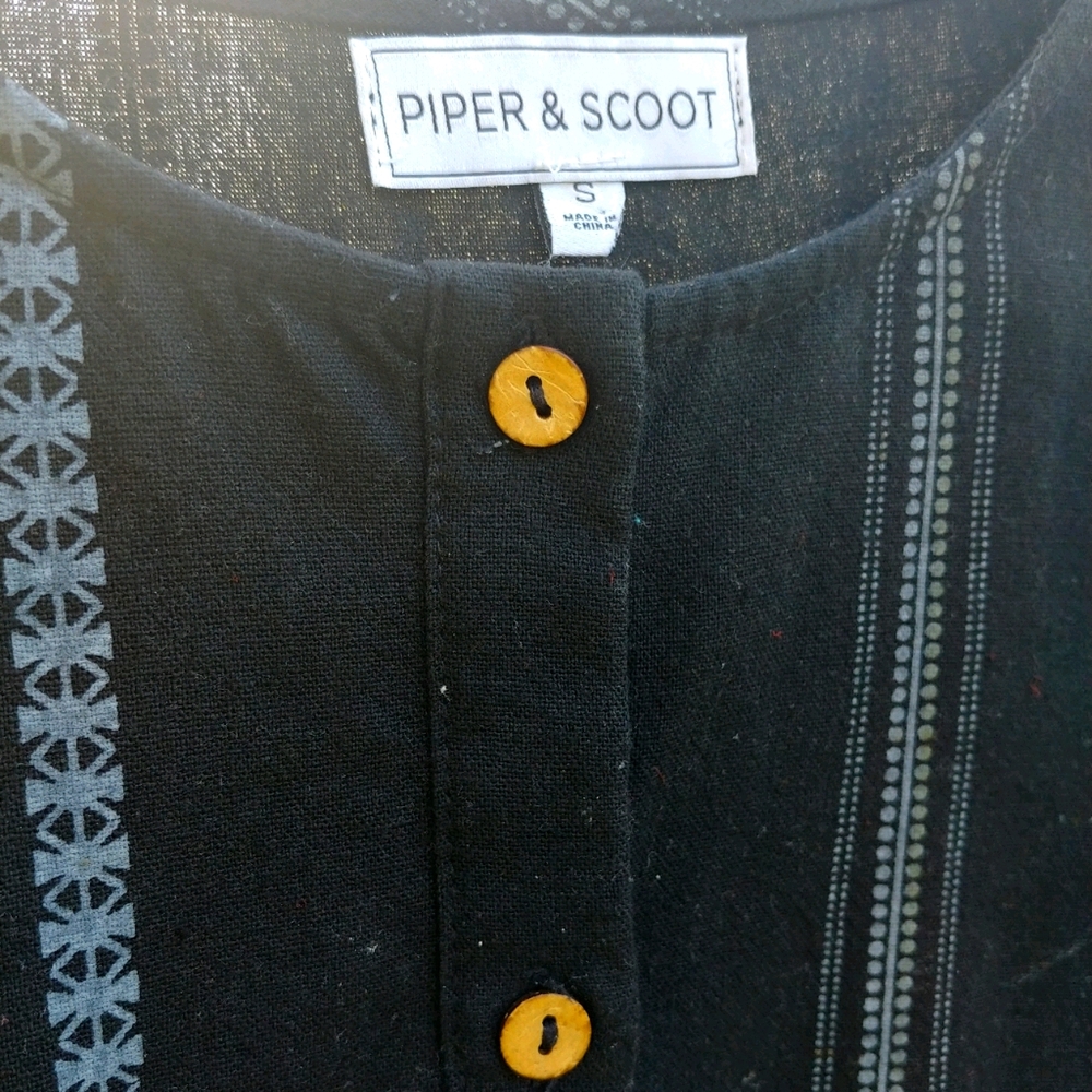 Piper and Scoot Black linen blend dress 3/4 sleeve